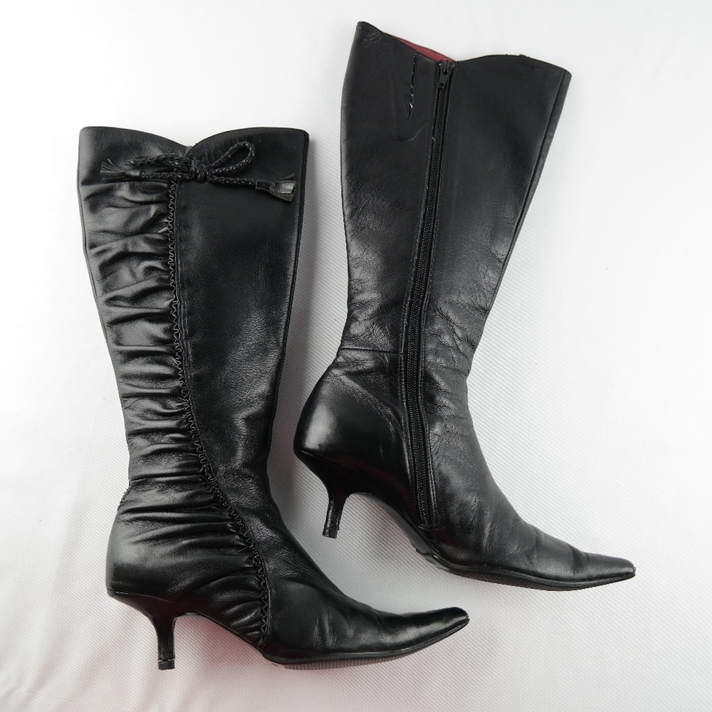 Moda In Pelle Tall Ruched Leather Boots Sz 37